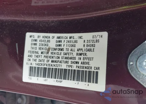 2014 Honda Accord Ex-L V-6 z USA, uszkodzony, nr VIN 1HGCR3F82EA042271